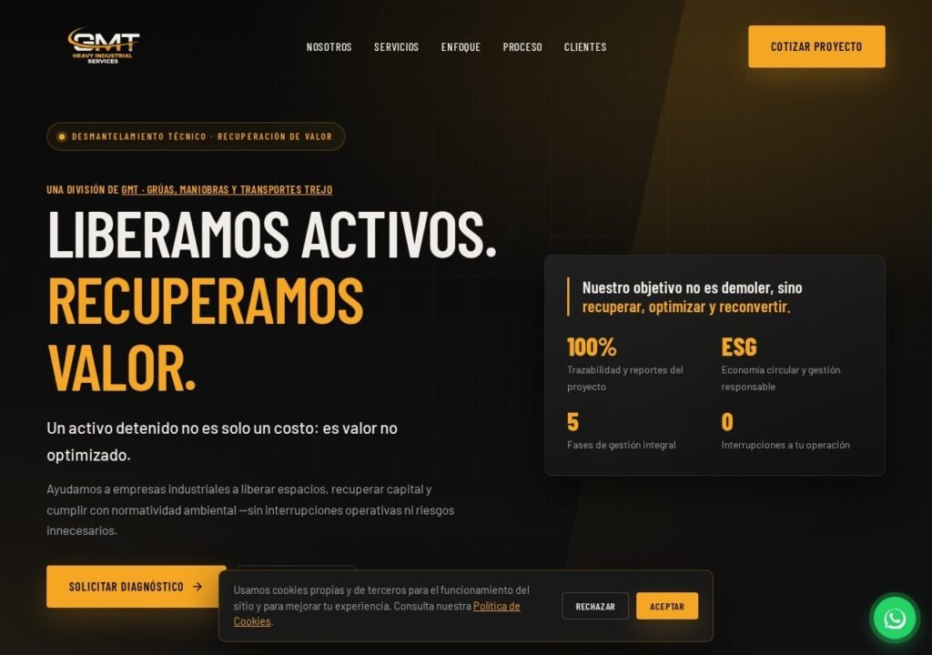 Captura del sitio de GMT Heavy Industrial Services