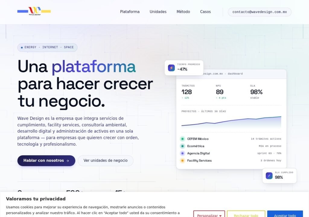Captura del sitio de Wave Design